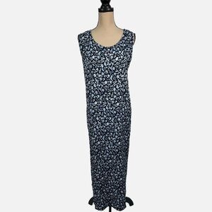 California Krush Vintage Rayon Blue White  Floral Maxi Dress Boho size 1 X